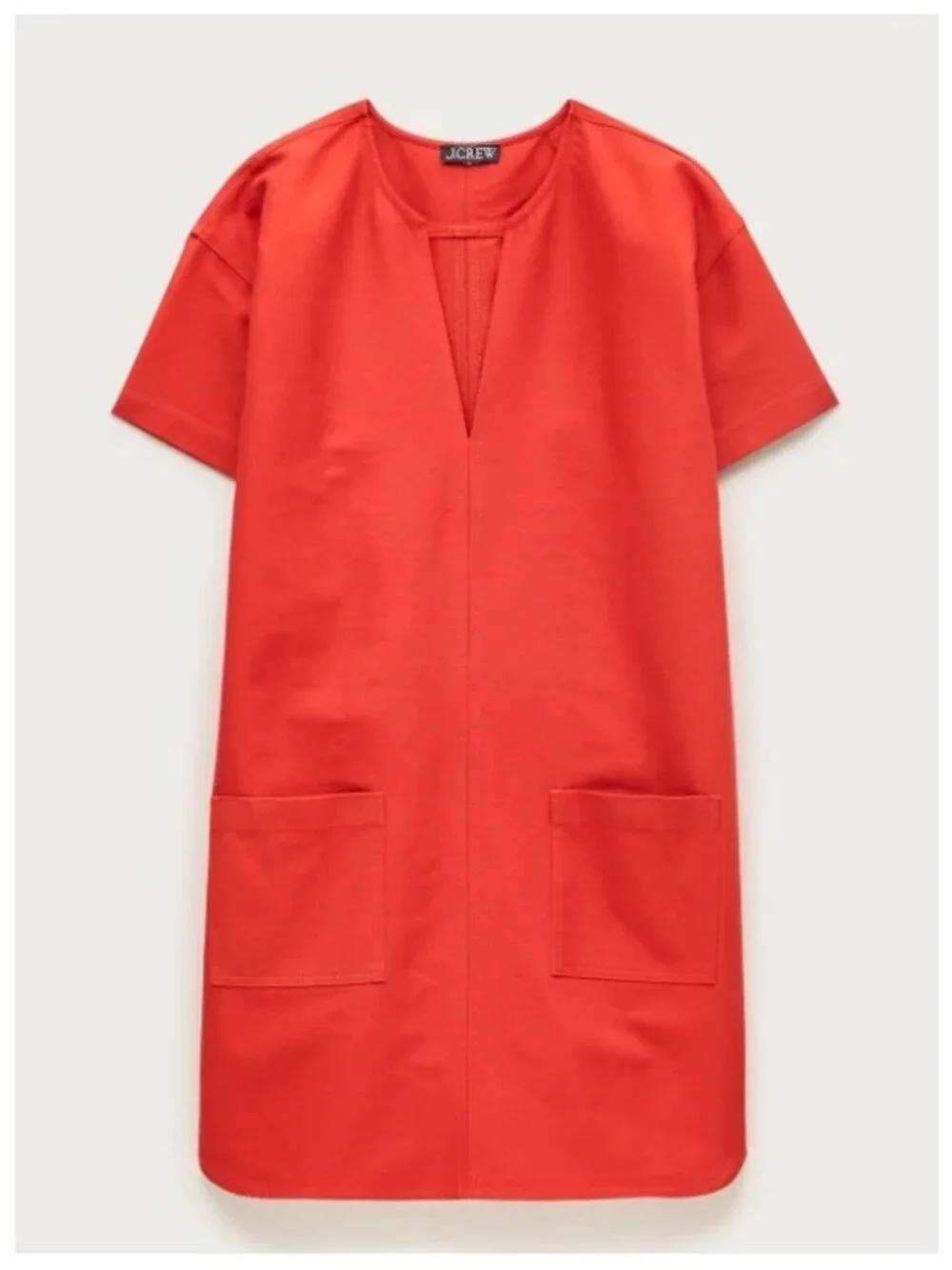 J Crew Size ST Patch-Pocket Pullover Dress Structured Cotton Poplin Orange